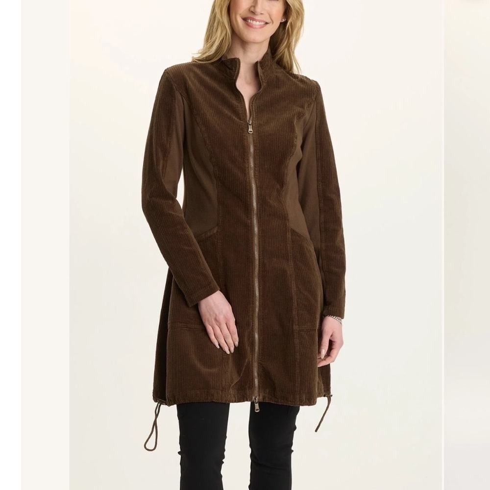 XCVI Wearables Brown Boho Corduroy Jacket Dress Womens Small Drawstring Y2K